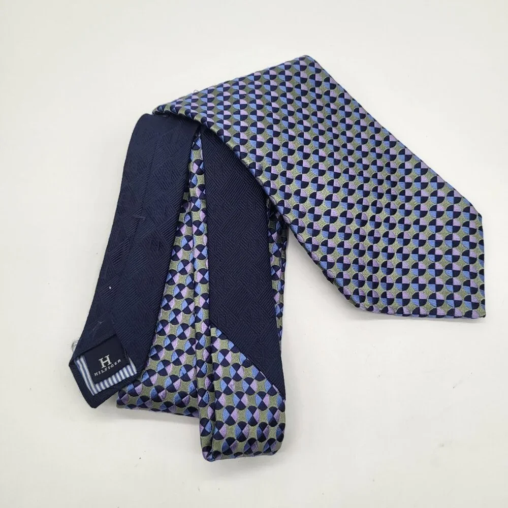 Tommy Hilfiger Men's Blue Geometric Print Neck Tie Silk Made in USA - Picture 2 of 7